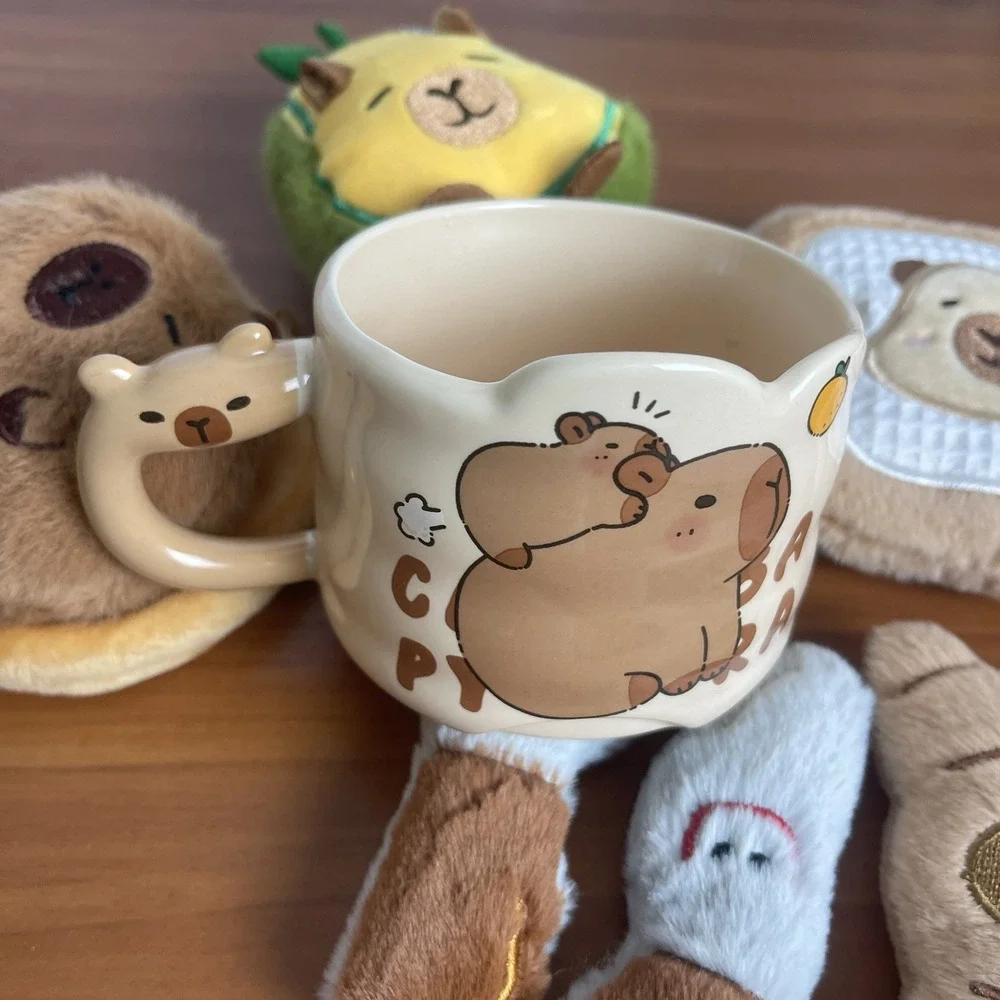 Capybara Plush Gifts Set for Kids Cute Chef-Themed Stuffed‎ Toys W/ Mug Keychain